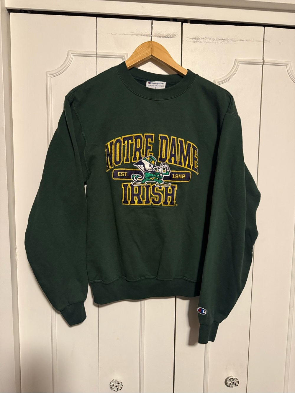 Champion Dark Green Notre Dame Irish Crewneck Sweatshirt with Yellow Logo